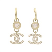 淺金色 鍍金 水鑽 CC Logo Heart 耳環【CHANEL 香奈兒】