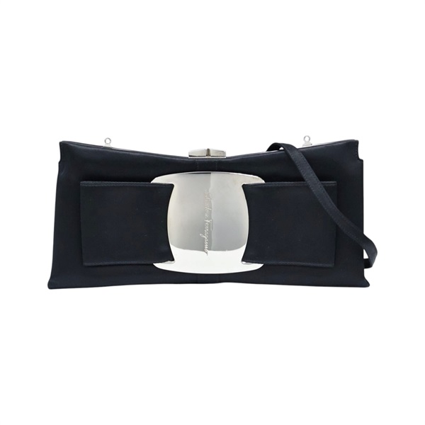 黑色 緞布 Satin Vara Bow Clutch 兩用包【Salvatore Ferragamo 費拉格慕】 Q214900
