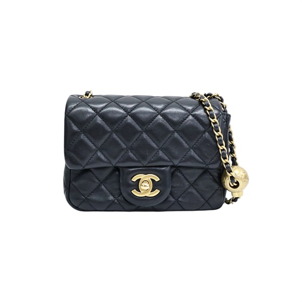 黑色羊皮 金球方胖子 COCO Mini 肩背包【CHANEL 香奈兒】 AS1786