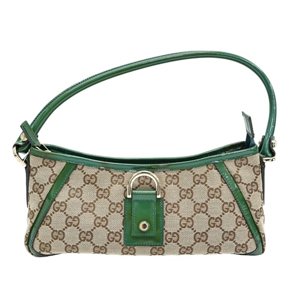 烏木色帆布 綠色牛皮飾邊 Abbey GG 肩背包【GUCCI 古馳】 130939