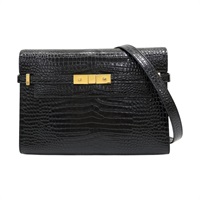 黑色 鰐魚紋壓花 牛皮 Manhattan 肩背包【SAINT LAURENT YSL 聖羅蘭 】 579271