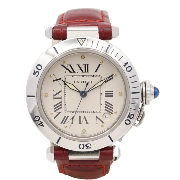 Pasha de Cartier 腕錶 白色錶面 紅色錶帶(非原廠錶帶) 【Cartier 卡地亞】 W3100255