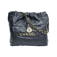 黑色 菱格紋 牛皮 22中號 肩背包【CHANEL 香奈兒】 AS3261