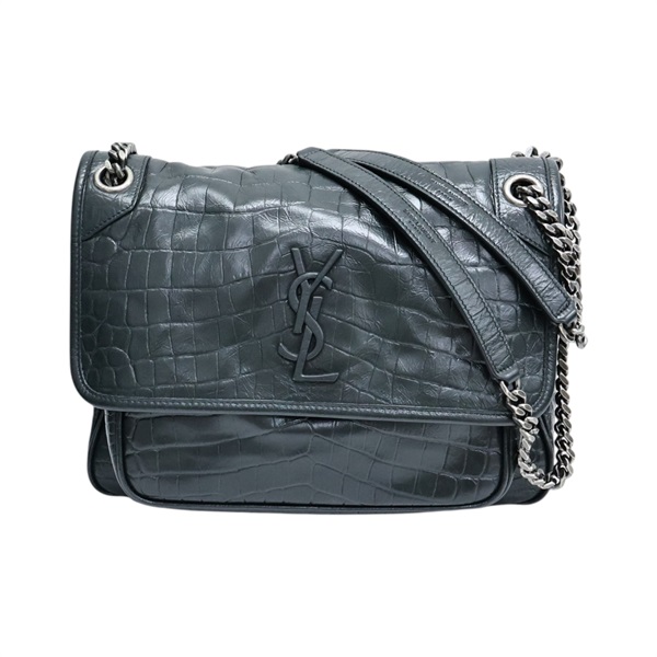 深綠色 牛皮 鱷魚皮壓紋 NIKI 肩背包【SAINT LAURENT YSL 聖羅蘭 】 633150