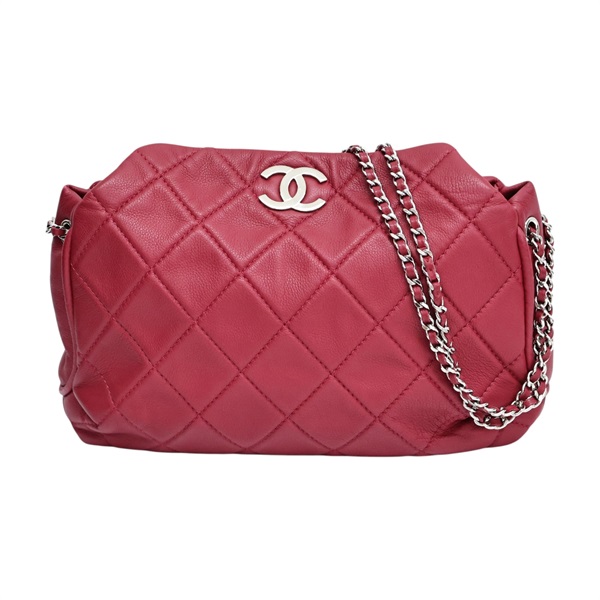 紅色 菱格紋牛皮 Chain Hobo Bag 肩背包 (無卡)【CHANEL 香奈兒】