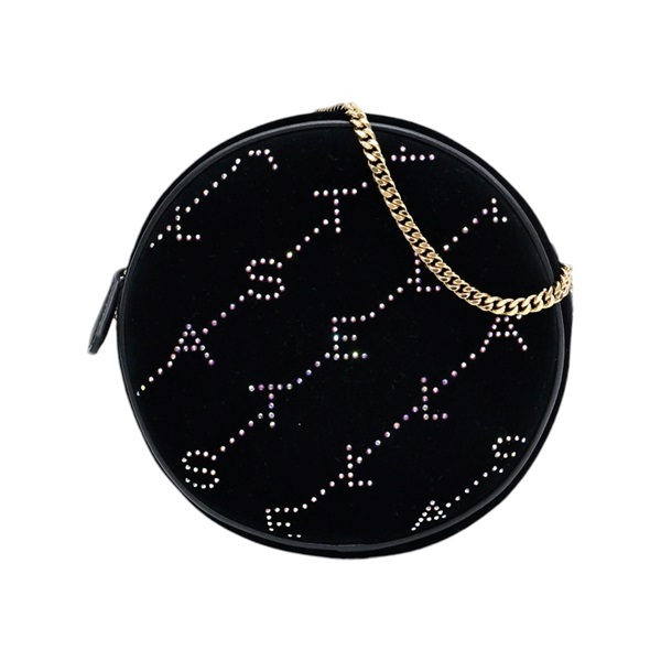 黑色 絨布 Mini Roung Crystal Bag 肩背包【Stella McCartney 史黛拉·麥卡尼】 581289