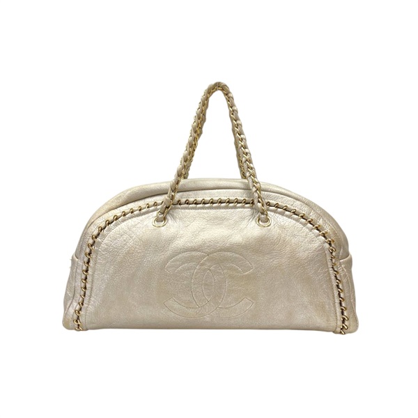 銀色 山羊皮 Luce Ligne 保齡球包 手提包 無卡【CHANEL 香奈兒】 A31575