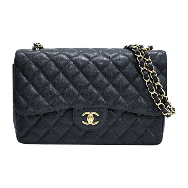 黑色 荔枝紋牛皮 經典大型口蓋包 肩背包 金釦【CHANEL 香奈兒】 A58600