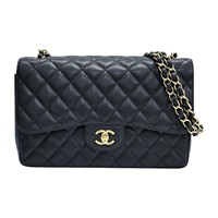 黑色 荔枝紋牛皮 經典大型口蓋包 肩背包 金釦【CHANEL 香奈兒】 A58600
