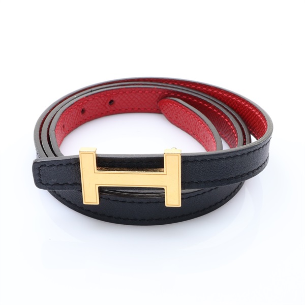 黑/紅色 牛皮 H 75cm 細版雙面腰帶 A刻【HERMES 愛馬仕】