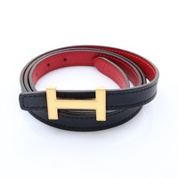 黑/紅色 牛皮 H 75cm 細版雙面腰帶 A刻【HERMES 愛馬仕】