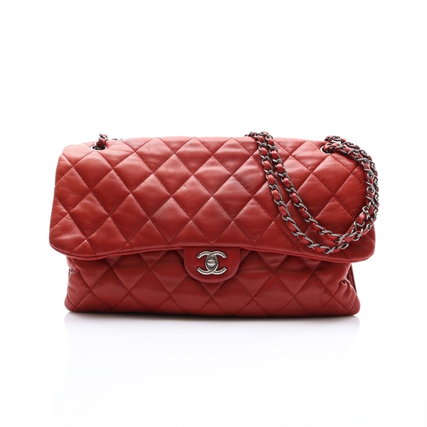 紅色羊皮 口蓋 鍊帶 肩背包 無卡【CHANEL 香奈兒】
