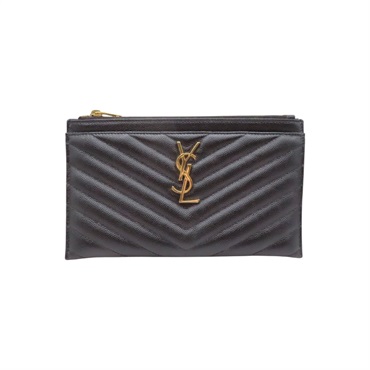 黑色牛皮 Bill Pouch Monogram 拉鍊 長夾【SAINT LAURENT YSL 聖羅蘭】 504922