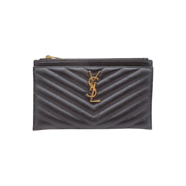 黑色牛皮 Bill Pouch Monogram 拉鍊 長夾【SAINT LAURENT YSL 聖羅蘭】 504922