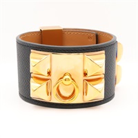 黑色 鍍金 EPSOM牛皮 Collier de Chien 手環 T刻 金扣【HERMES 愛馬仕】