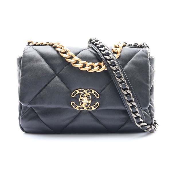 黑色 菱格紋 羊皮 19 口蓋 肩背包【CHANEL 香奈兒】 AS1160