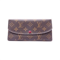 棕色 原花 帆布 Emilie 扣式長夾【LOUIS VUITTON LV 路易威登】 M60697