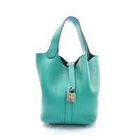 維羅納綠色 牛皮 Picotin Lock 18 菜籃子 手提包 Y刻 銀扣【HERMES 愛馬仕】 H056289CK