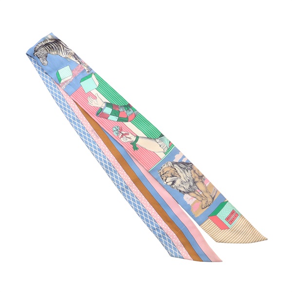 藍/粉色 絲綢 Twilly 絲巾【HERMES 愛馬仕】