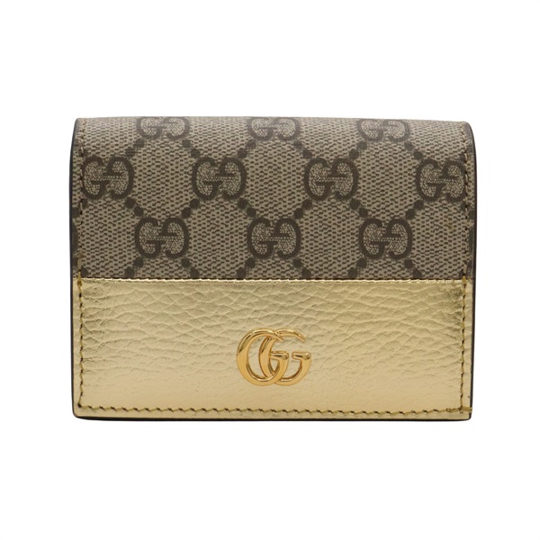 金/淺褐色 帆布 牛皮 GG Supreme 兩折短夾【GUCCI 古馳】 658610