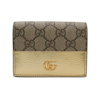 金/淺褐色 帆布 牛皮 GG Supreme 兩折短夾【GUCCI 古馳】 658610