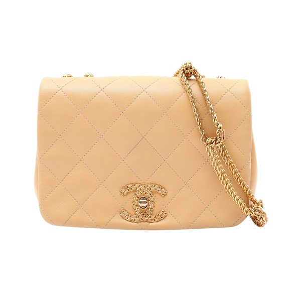 卡其色 菱格紋羊皮 On and On 肩背包【CHANEL 香奈兒】 AS2975