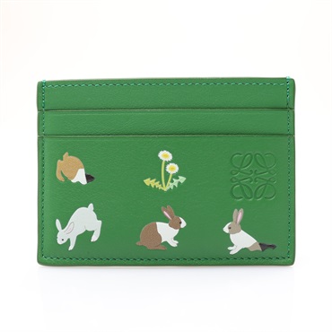 x Suna Fujita Bunnies 綠色 牛皮 兔子 名片夾【LOEWE 羅威】 C643322X28