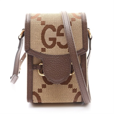 棕色 Jumbo GG 帆布 牛皮 Horsebit 1955 Mini 手機包 肩背包【GUCCI 古馳】 625615