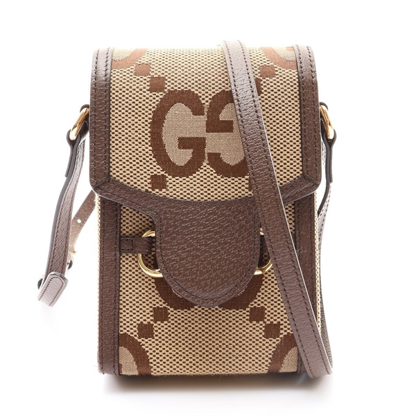 棕色 Jumbo GG 帆布 牛皮 Horsebit 1955 Mini 手機包 肩背包【GUCCI 古馳】 625615