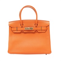 愛馬仕橘 Togo 牛皮 Birkin 30 柏金包 手提包 口M刻 金釦【HERMES 愛馬仕】