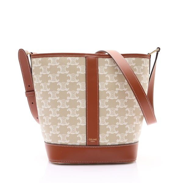 白色 Triomphe 帆布 牛皮 Bucket Small 肩背包【CELINE 賽琳】 191442