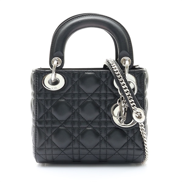 黑色 籐格紋 羊皮 Lady Dior Mini 兩用包【Dior 迪奧】 M0505PCAL