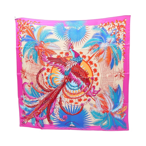 藍/紫色 棕梠葉 絲綢 Carre 90 方巾【HERMES 愛馬仕】
