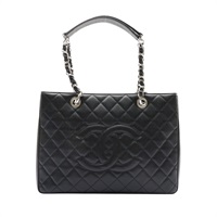 黑色 荔枝紋牛皮 GST 托特包 肩背包 銀釦【CHANEL 香奈兒】 A50995