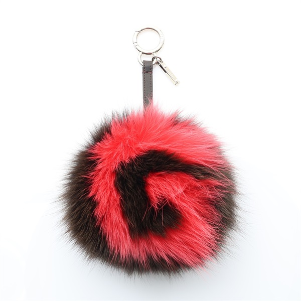 紅色G 棕色 狐狸毛 Pom Pom 吊飾【FENDI 芬迪】 AV9122