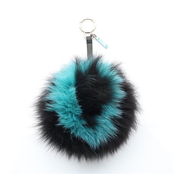 藍色O 黑色 狐狸毛 Pom Pom 吊飾【FENDI 芬迪】