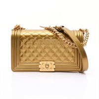 金色 菱格紋 漆皮 BOY 25 鍊帶 肩背包 金釦【CHANEL 香奈兒】 A67086