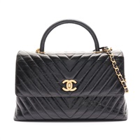 黑色 山形紋牛皮 Coco Handle Flap 兩用包【CHANEL 香奈兒】 A92992