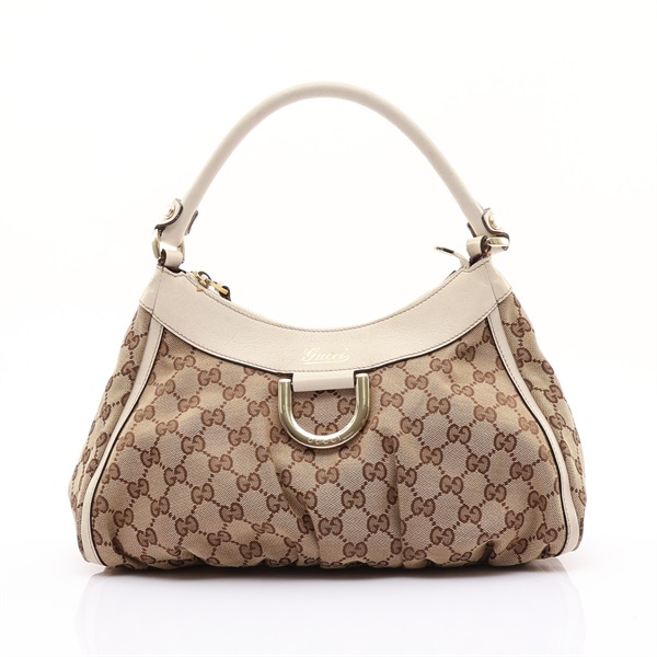 烏木色 GG 帆布 白色牛皮 Abbey D-Ring 肩背包【GUCCI 古馳】 190525