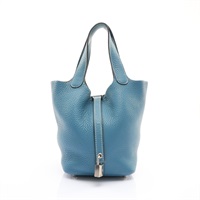 牛仔藍 Clemence 牛皮 Picotin Lock 18 手提包 口R刻 銀釦【HERMES 愛馬仕】 H056289CK