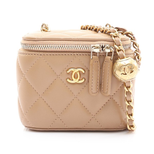 淺褐色 羊皮 Pearl Crush Vanity Case 金球 肩背包 金釦【CHANEL 香奈兒】 AP1447