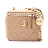 淺褐色 羊皮 Pearl Crush Vanity Case 金球 肩背包 金釦【CHANEL 香奈兒】 AP1447