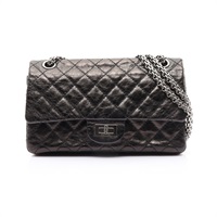 2.55 肩背包 黑色 菱格紋牛皮 銀釦【CHANEL 香奈兒】 A37586