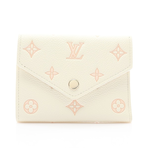 米色 原花 牛皮 壓紋 Victorine 三折 短夾【LOUIS VUITTON LV 路易威登】 M14967