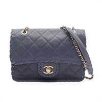 Happy Stitch Flap 肩背包 藍色 牛皮 金釦【CHANEL 香奈兒】