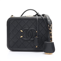 CC Filigree Vanity Case 鍊帶 肩背包 黑色 荔枝紋牛皮【CHANEL 香奈兒】 A93343