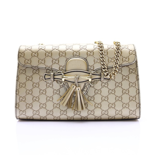 Emily 鍊帶翻蓋肩背 金色 Guccissima 壓紋皮革【GUCCI 古馳】 295402