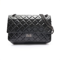 黑色 菱格紋 牛皮 2.55 Reissue 肩背包 (按扣裂紋)【CHANEL 香奈兒】 A37587