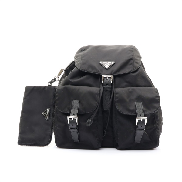 黑色 尼龍 Re-Nylon 中型 後背包【PRADA 普拉達】 1BZ811