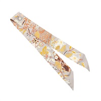 HERMES 愛馬仕 Twilly 絲巾 黃色印花 灰色 絲綢